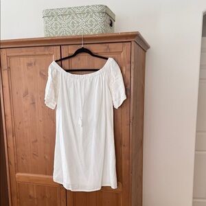 Elegant offwhite Off-Shoulder Womens  linen dress
